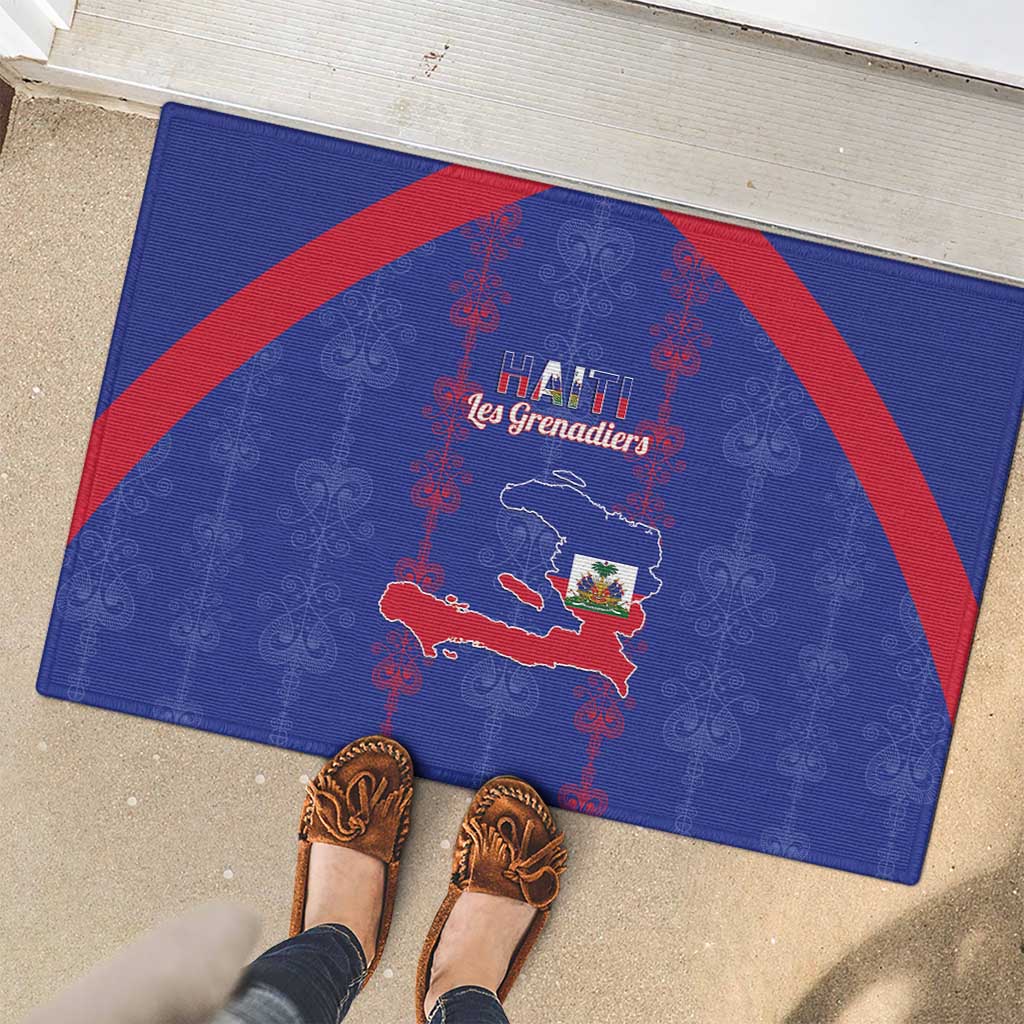 Haiti Football Rubber Doormat Les Grenadiers Veve Vodou Blue - Wonder Print Shop