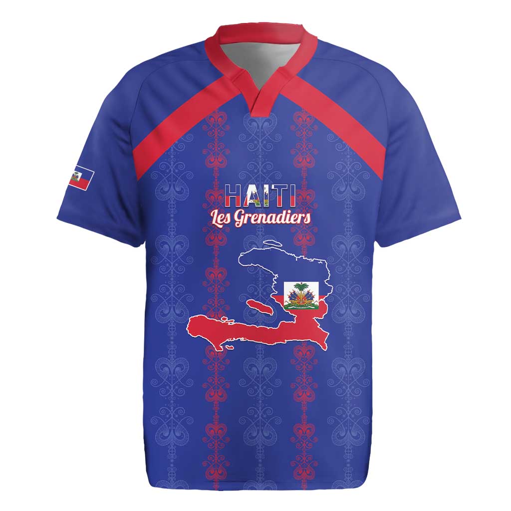 Custom Haiti Football Rugby Jersey Les Grenadiers Veve Vodou Blue - Wonder Print Shop