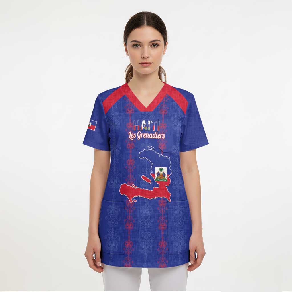 Custom Haiti Football Scrub Top Les Grenadiers Veve Vodou Blue - Wonder Print Shop