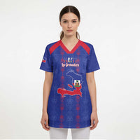 Custom Haiti Football Scrub Top Les Grenadiers Veve Vodou Blue - Wonder Print Shop