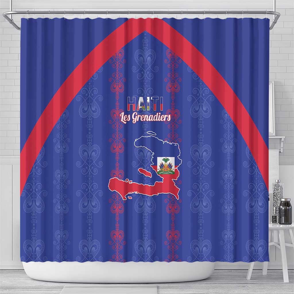 Haiti Football Shower Curtain Les Grenadiers Veve Vodou Blue - Wonder Print Shop