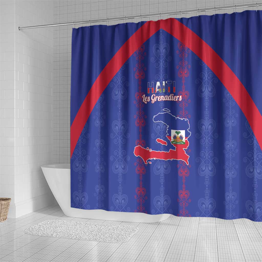 Haiti Football Shower Curtain Les Grenadiers Veve Vodou Blue - Wonder Print Shop