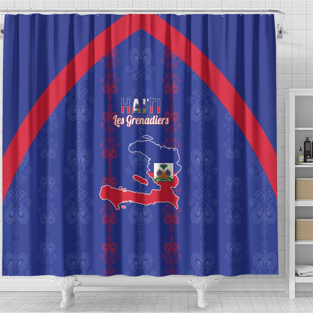 Haiti Football Shower Curtain Les Grenadiers Veve Vodou Blue - Wonder Print Shop