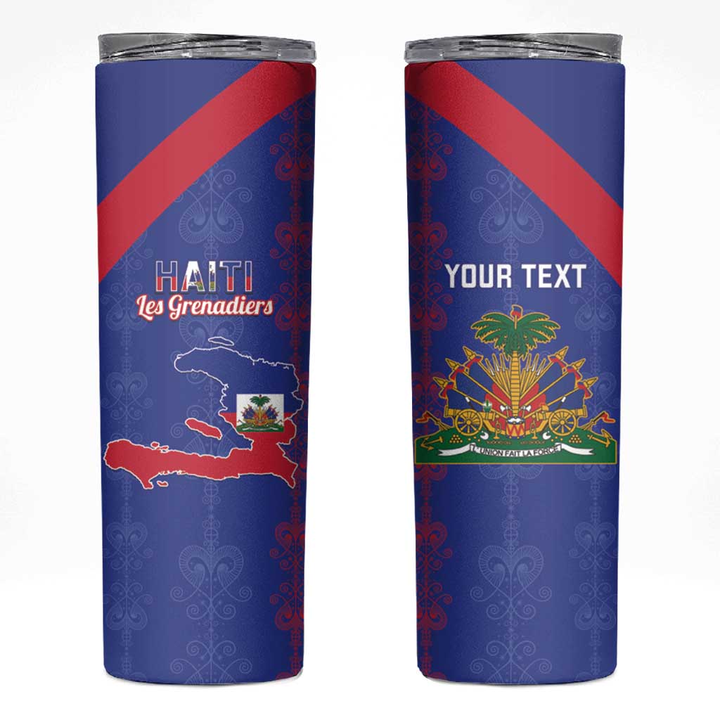 Custom Haiti Football Skinny Tumbler Les Grenadiers Veve Vodou Blue - Wonder Print Shop