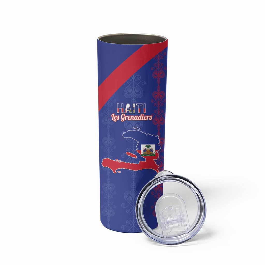 Custom Haiti Football Skinny Tumbler Les Grenadiers Veve Vodou Blue - Wonder Print Shop
