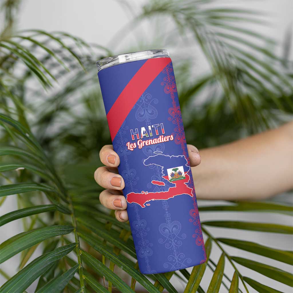 Custom Haiti Football Skinny Tumbler Les Grenadiers Veve Vodou Blue - Wonder Print Shop