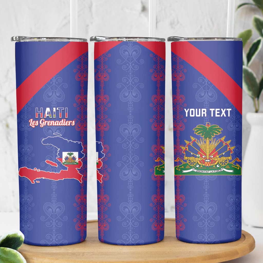 Custom Haiti Football Skinny Tumbler Les Grenadiers Veve Vodou Blue - Wonder Print Shop