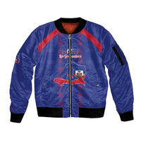 Custom Haiti Football Sleeve Zip Bomber Jacket Les Grenadiers Veve Vodou Blue - Wonder Print Shop