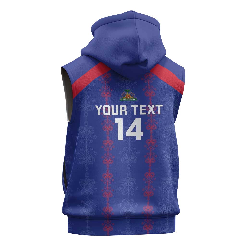 Custom Haiti Football Sleeveless Hoodie Les Grenadiers Veve Vodou Blue - Wonder Print Shop