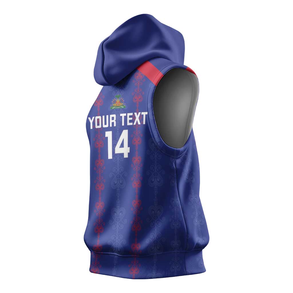 Custom Haiti Football Sleeveless Hoodie Les Grenadiers Veve Vodou Blue - Wonder Print Shop