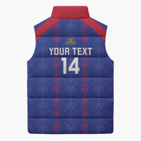 Custom Haiti Football Sleeveless Puffer Jacket Les Grenadiers Veve Vodou Blue - Wonder Print Shop