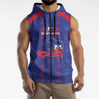 Custom Haiti Football Sleeveless Zip Hoodie Les Grenadiers Veve Vodou Blue - Wonder Print Shop