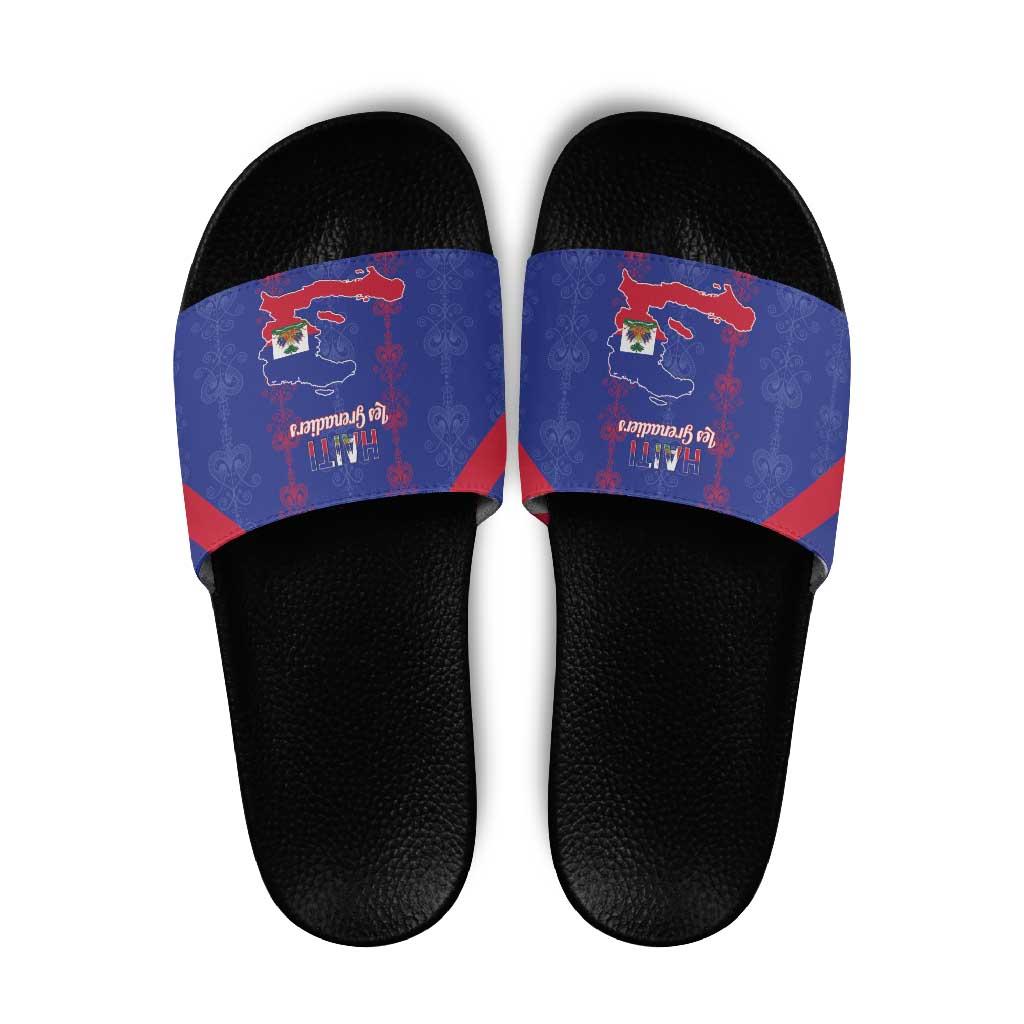 Haiti Football Slide Sandals Les Grenadiers Veve Vodou Blue - Wonder Print Shop