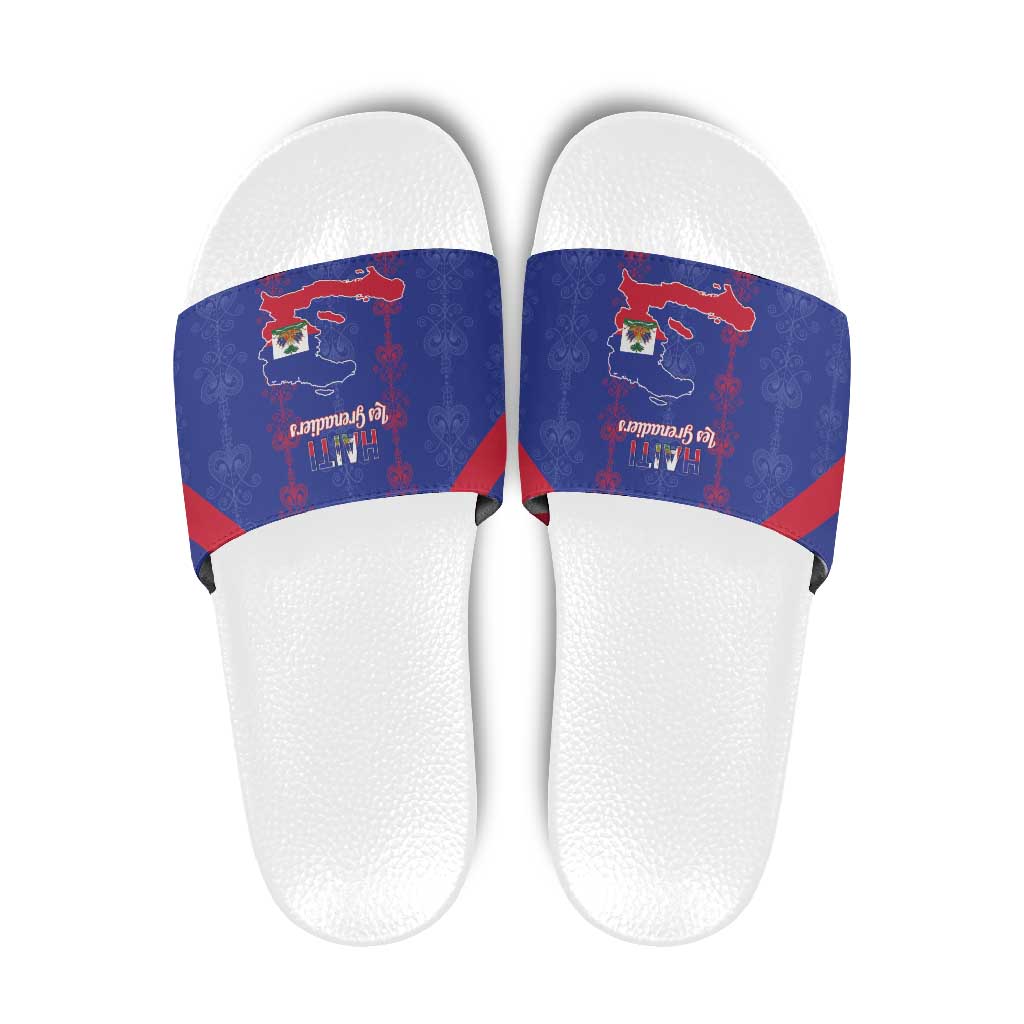 Haiti Football Slide Sandals Les Grenadiers Veve Vodou Blue - Wonder Print Shop