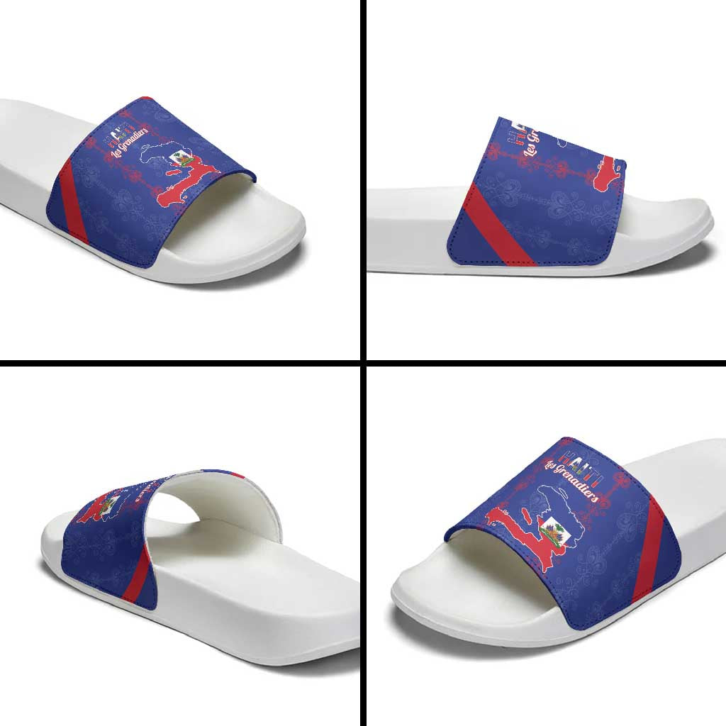 Haiti Football Slide Sandals Les Grenadiers Veve Vodou Blue - Wonder Print Shop