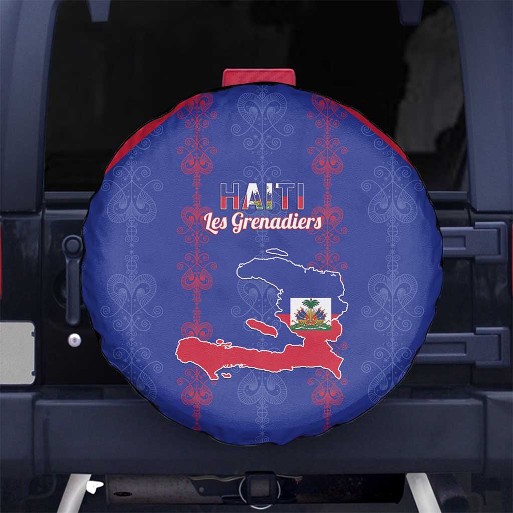 Haiti Football Spare Tire Cover Les Grenadiers Veve Vodou Blue - Wonder Print Shop