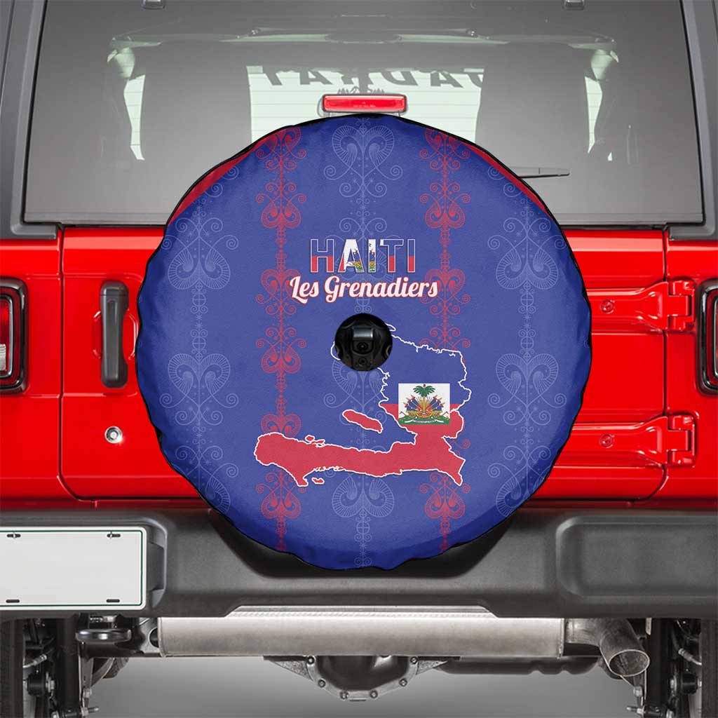 Haiti Football Spare Tire Cover Les Grenadiers Veve Vodou Blue - Wonder Print Shop