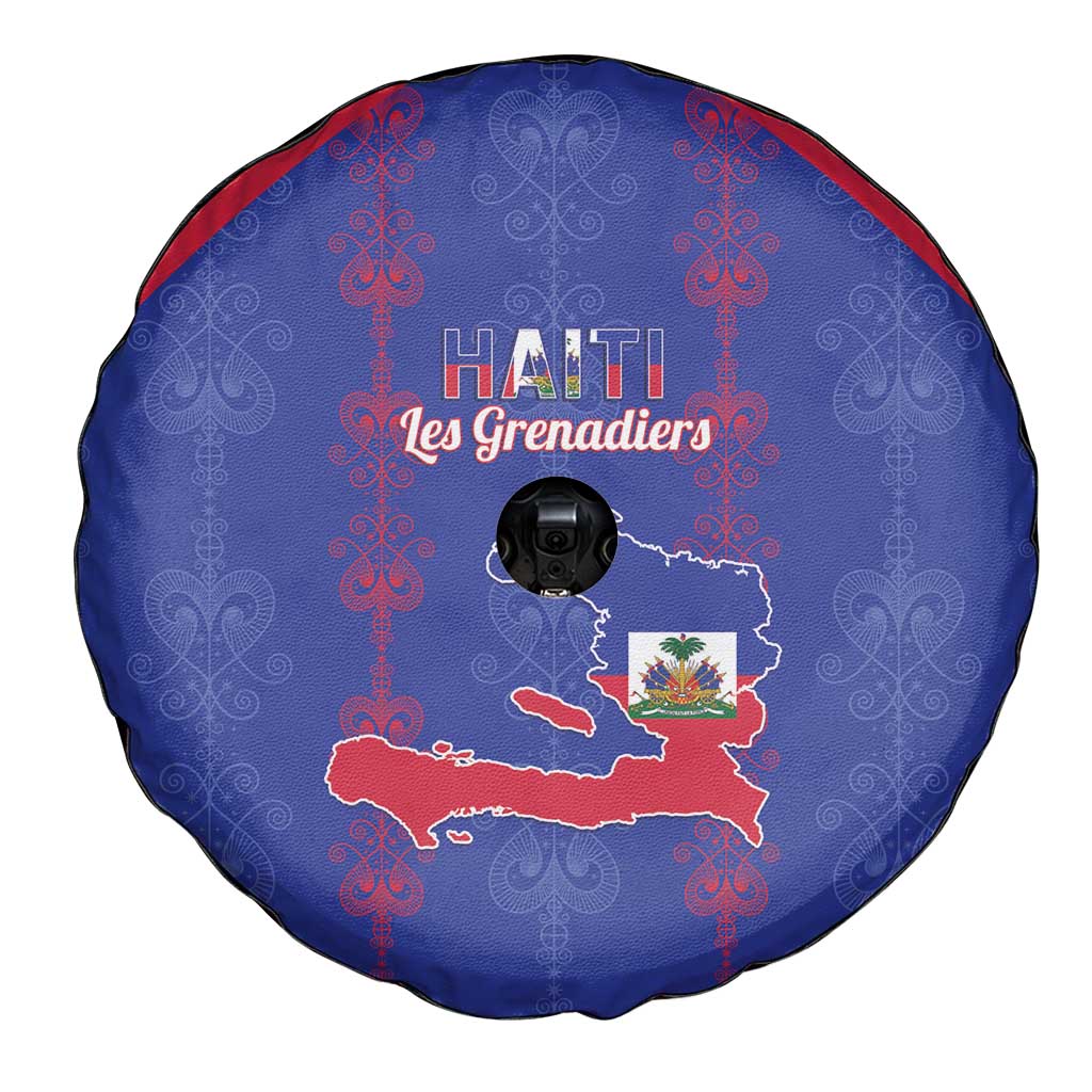 Haiti Football Spare Tire Cover Les Grenadiers Veve Vodou Blue - Wonder Print Shop