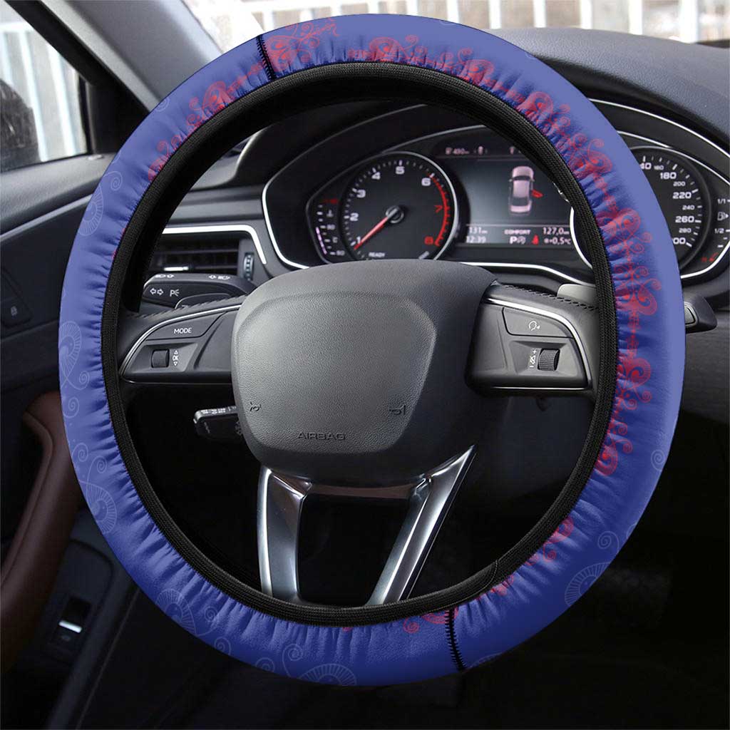 Haiti Football Steering Wheel Cover Les Grenadiers Veve Vodou Blue - Wonder Print Shop