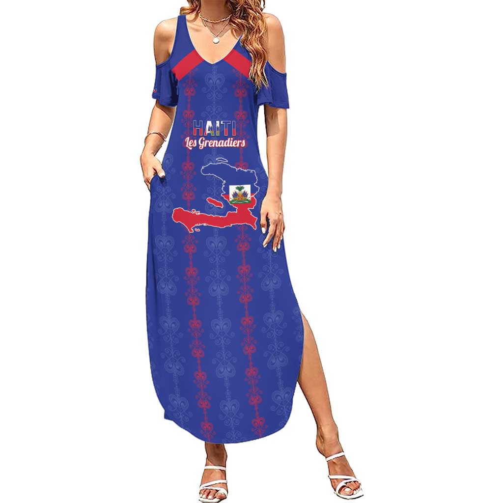 Custom Haiti Football Summer Maxi Dress Les Grenadiers Veve Vodou Blue - Wonder Print Shop