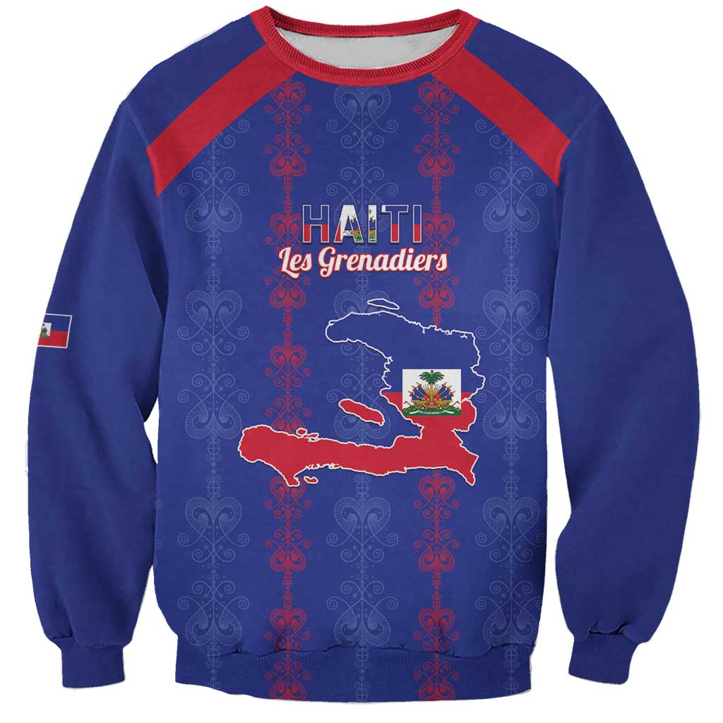 Custom Haiti Football Sweatshirt Les Grenadiers Veve Vodou Blue - Wonder Print Shop