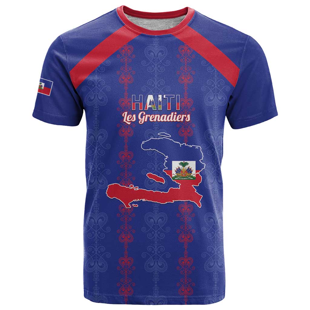 Custom Haiti Football T Shirt Les Grenadiers Veve Vodou Blue - Wonder Print Shop