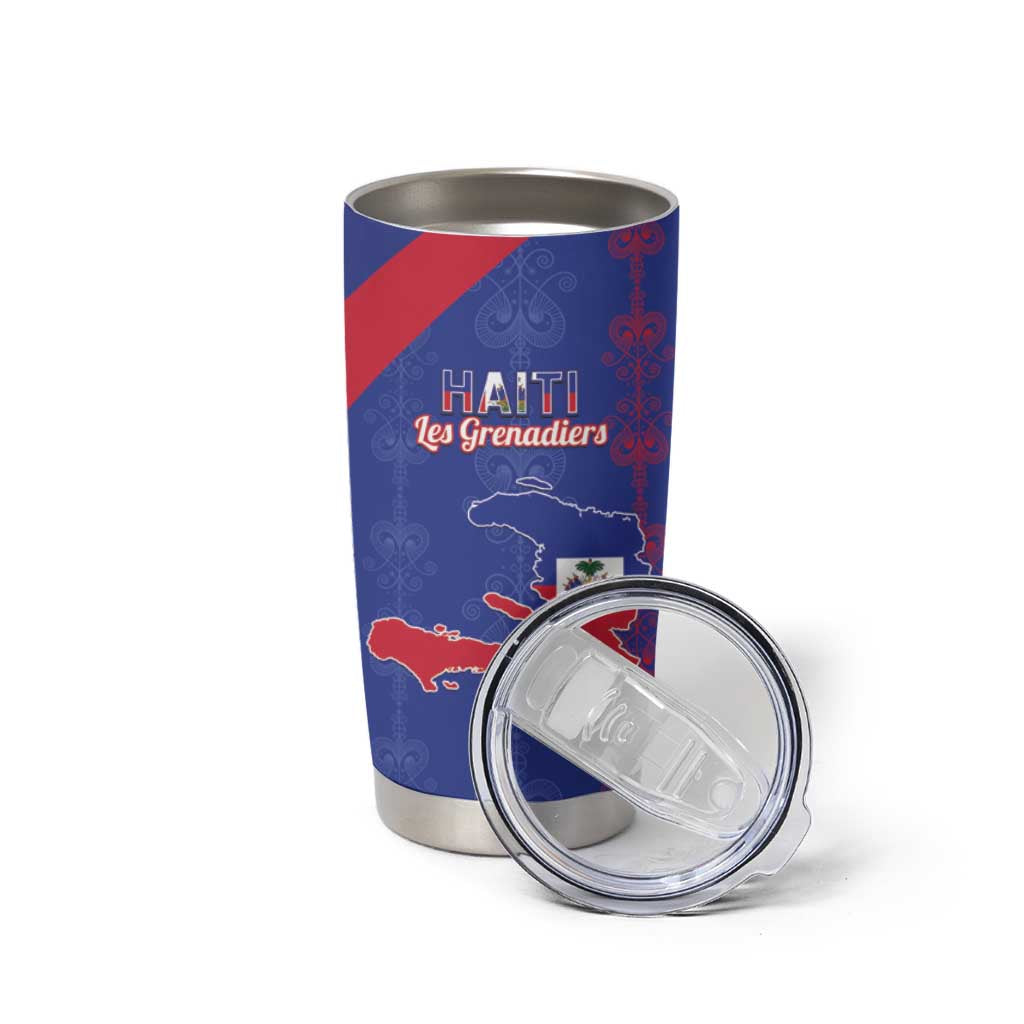 Custom Haiti Football Tumbler Cup Les Grenadiers Veve Vodou Blue - Wonder Print Shop