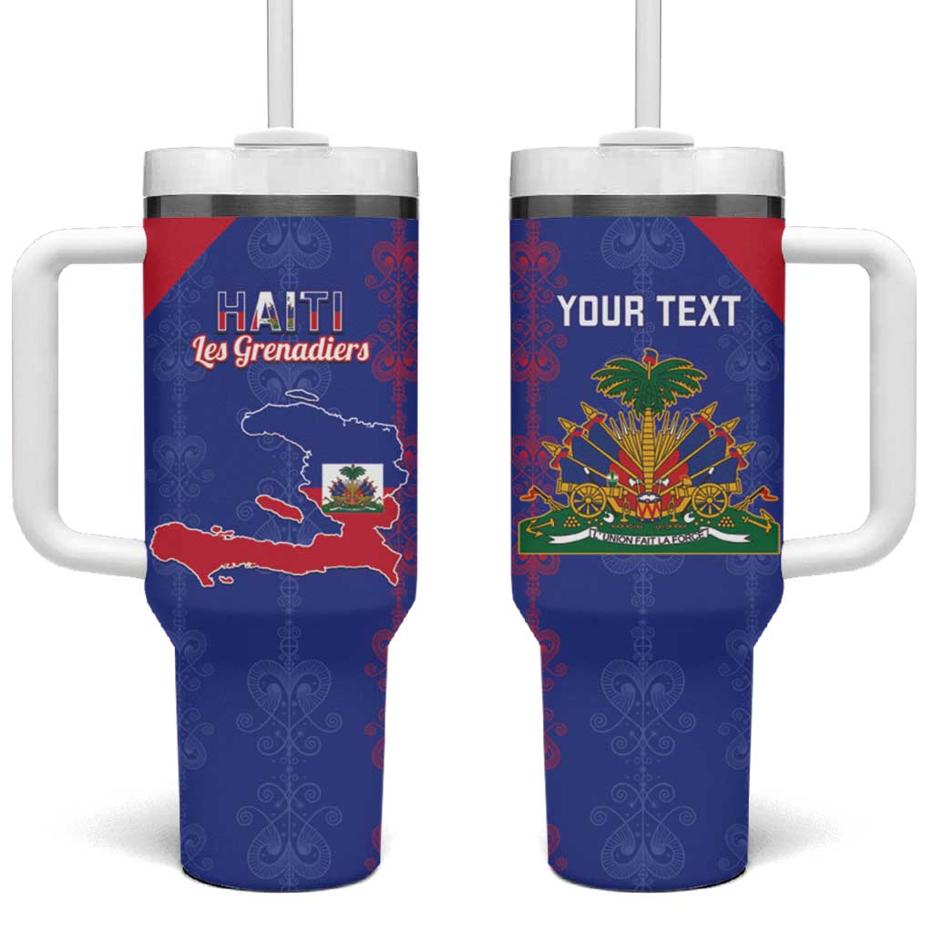 Custom Haiti Football Tumbler With Handle Les Grenadiers Veve Vodou Blue - Wonder Print Shop