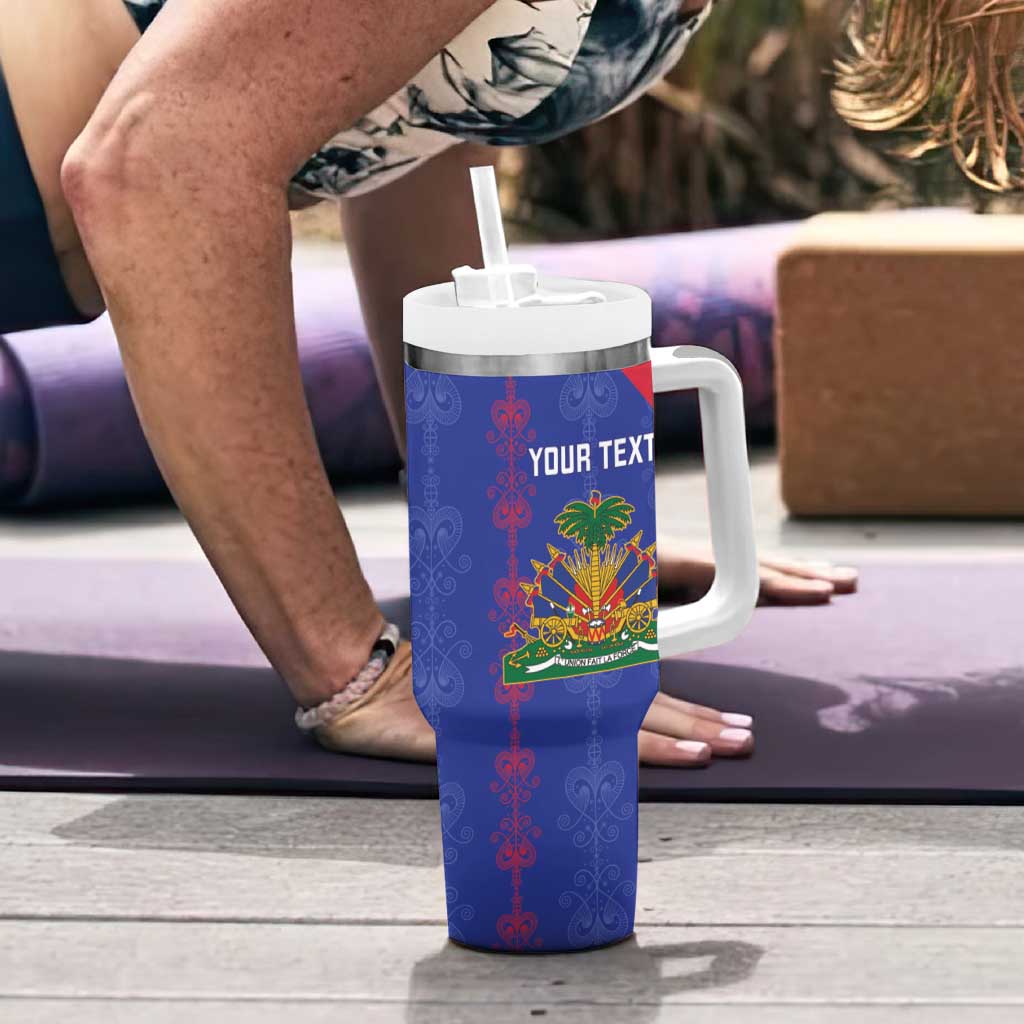 Custom Haiti Football Tumbler With Handle Les Grenadiers Veve Vodou Blue - Wonder Print Shop