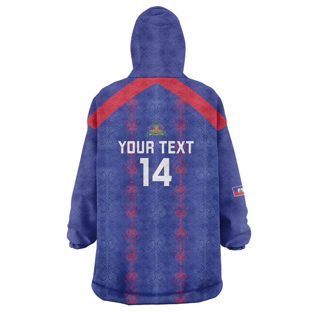 Custom Haiti Football Wearable Blanket Hoodie Les Grenadiers Veve Vodou Blue - Wonder Print Shop