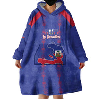 Custom Haiti Football Wearable Blanket Hoodie Les Grenadiers Veve Vodou Blue - Wonder Print Shop