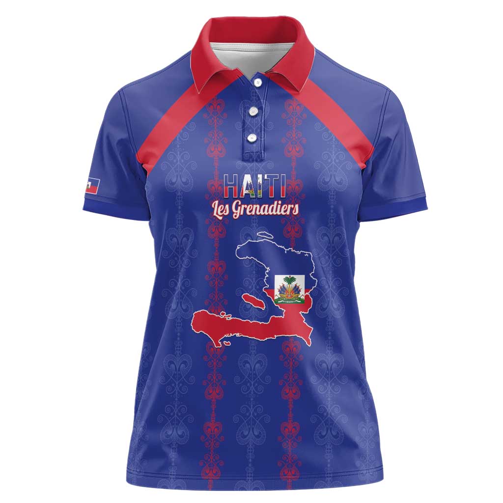 Custom Haiti Football Women Polo Shirt Les Grenadiers Veve Vodou Blue - Wonder Print Shop