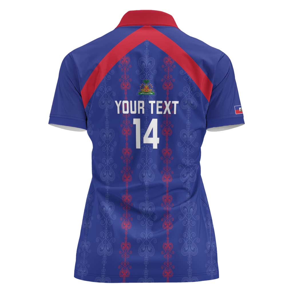 Custom Haiti Football Women Polo Shirt Les Grenadiers Veve Vodou Blue - Wonder Print Shop