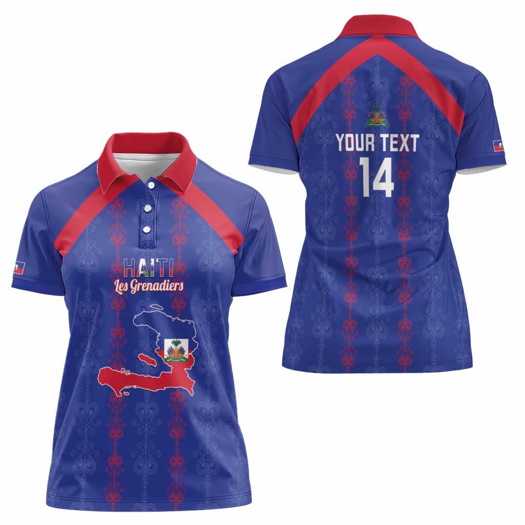 Custom Haiti Football Women Polo Shirt Les Grenadiers Veve Vodou Blue - Wonder Print Shop