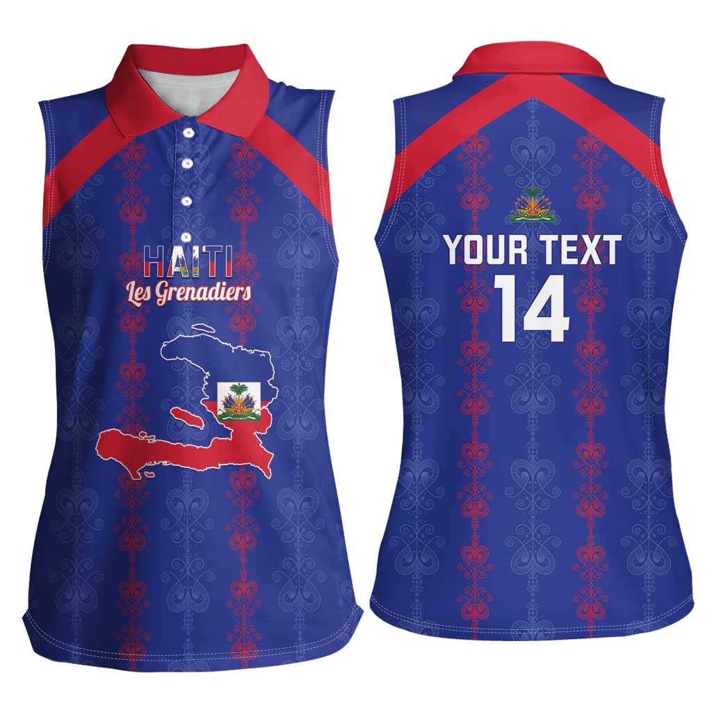 Custom Haiti Football Women Sleeveless Polo Shirt Les Grenadiers Veve Vodou Blue - Wonder Print Shop