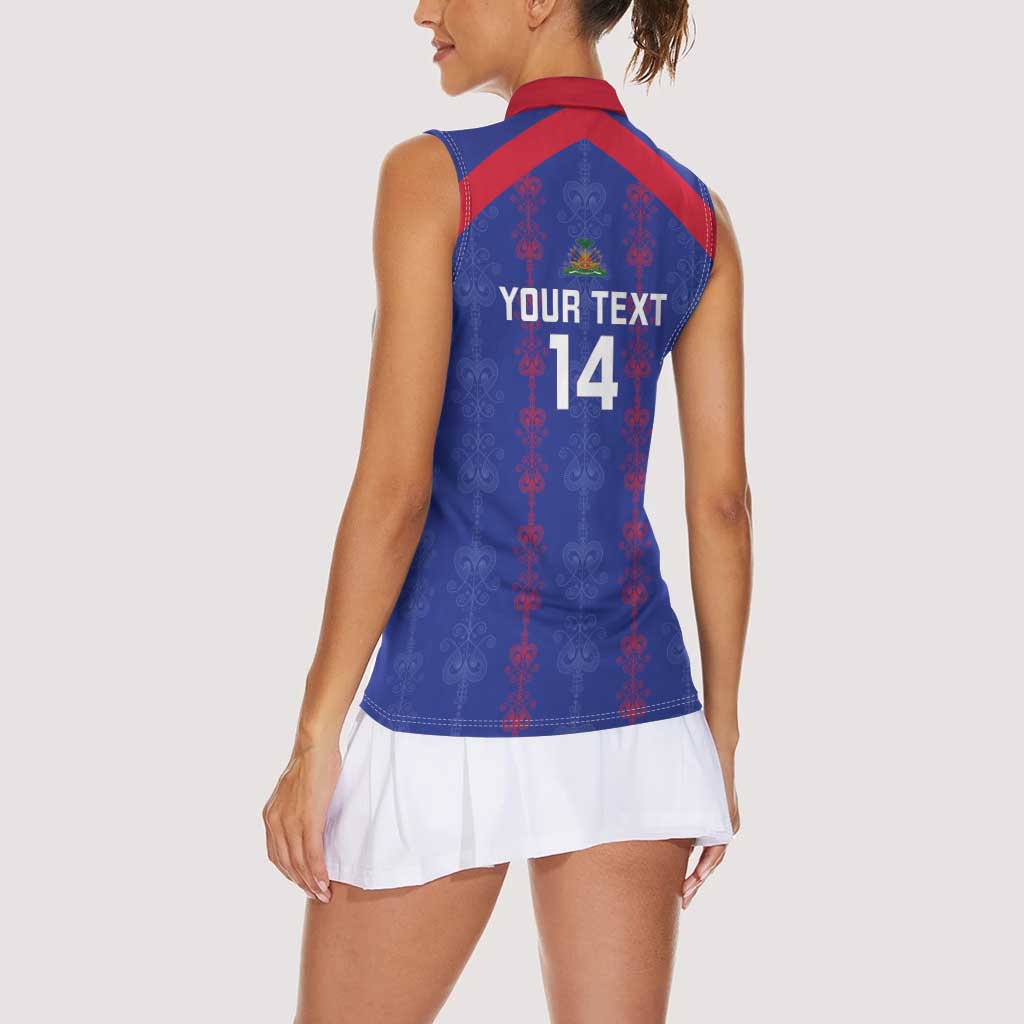 Custom Haiti Football Women Sleeveless Polo Shirt Les Grenadiers Veve Vodou Blue - Wonder Print Shop