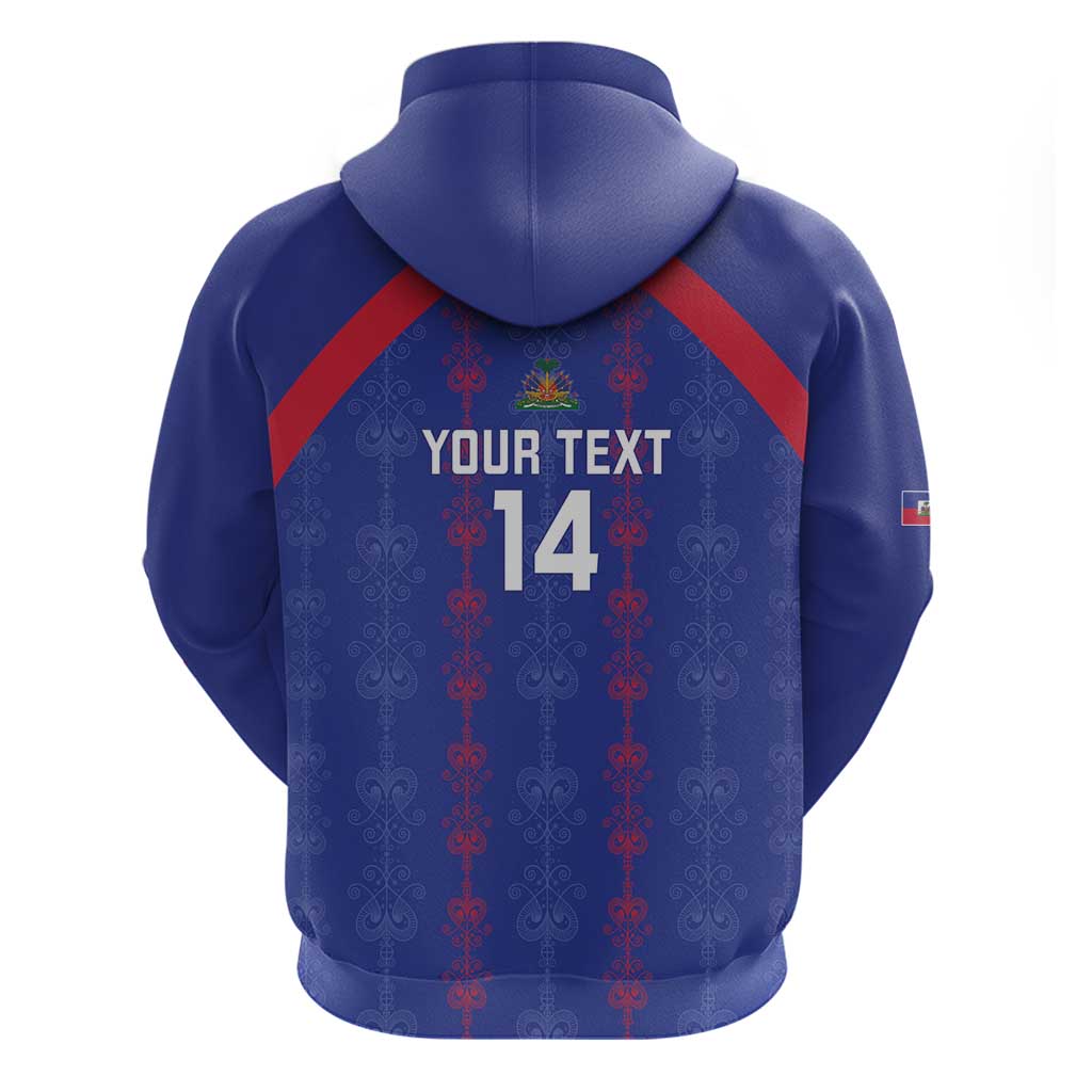 Custom Haiti Football Zip Hoodie Les Grenadiers Veve Vodou Blue - Wonder Print Shop