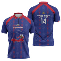 Custom Haiti Football Zipper Polo Shirt Les Grenadiers Veve Vodou Blue - Wonder Print Shop