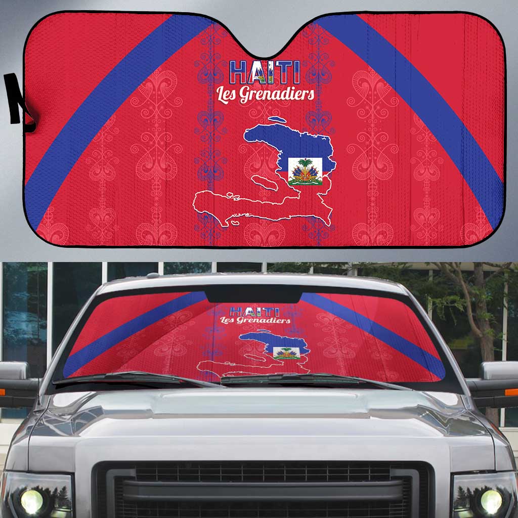 Haiti Football Auto Sun Shade Les Grenadiers Veve Vodou Red - Wonder Print Shop