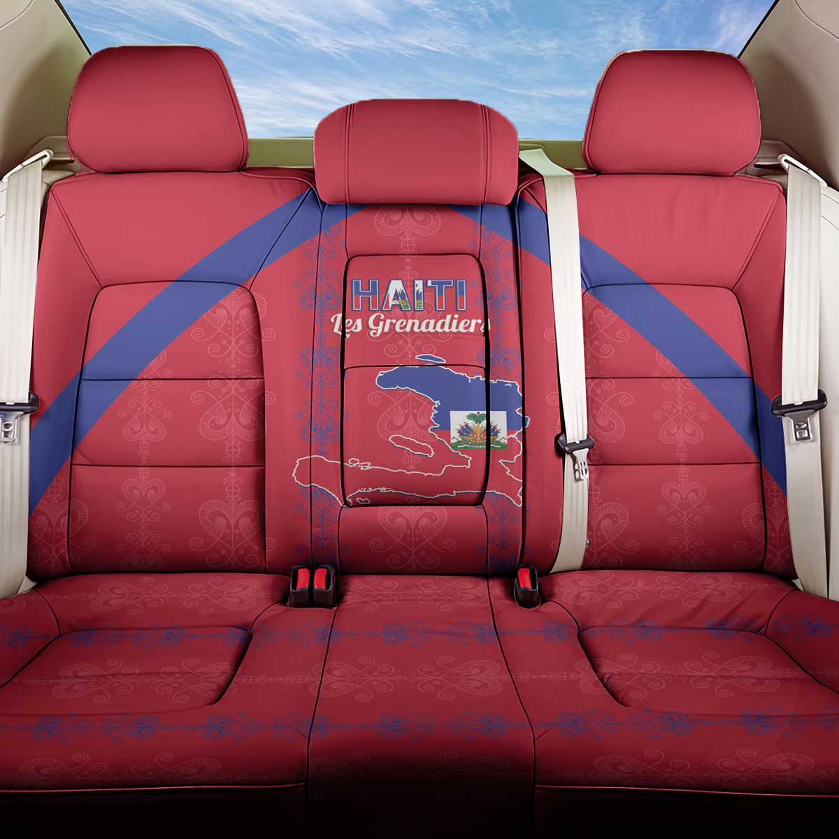 Haiti Football Back Car Seat Cover Les Grenadiers Veve Vodou Red - Wonder Print Shop