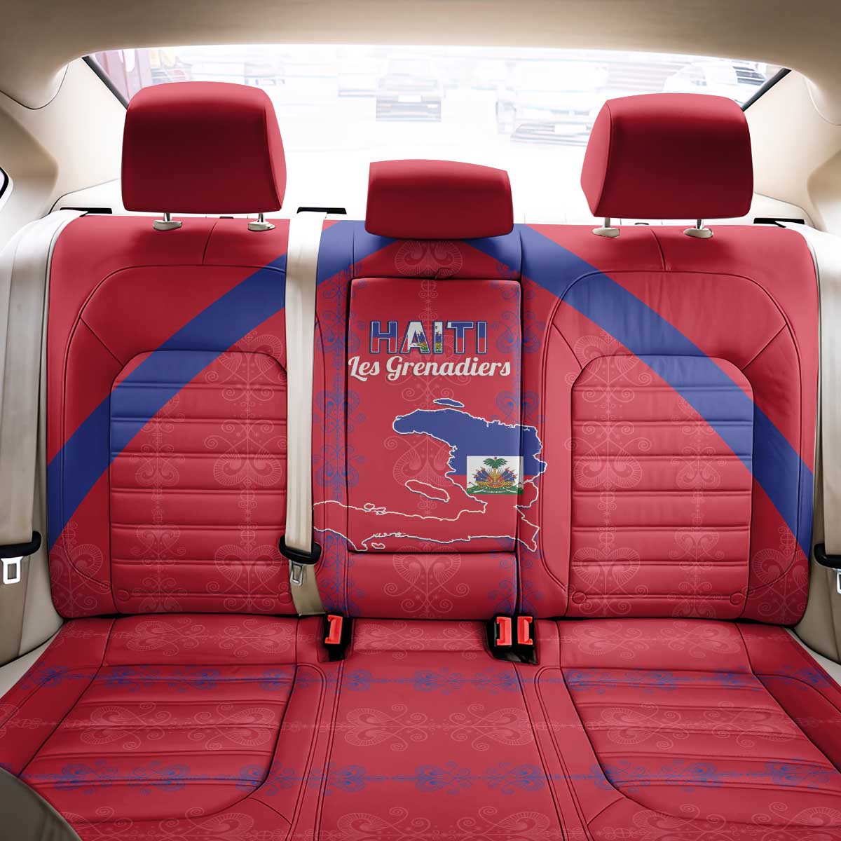 Haiti Football Back Car Seat Cover Les Grenadiers Veve Vodou Red - Wonder Print Shop