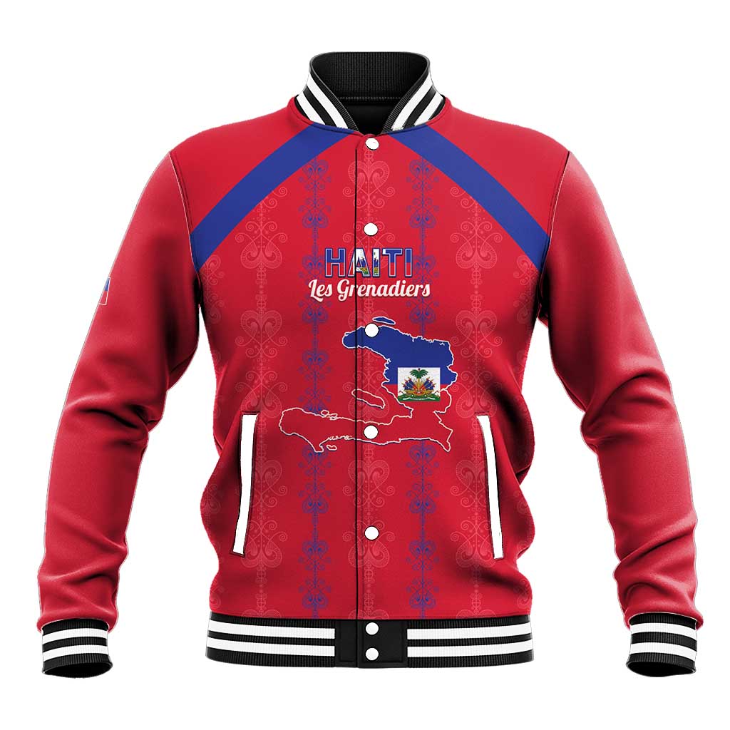 Custom Haiti Football Baseball Jacket Les Grenadiers Veve Vodou Red - Wonder Print Shop