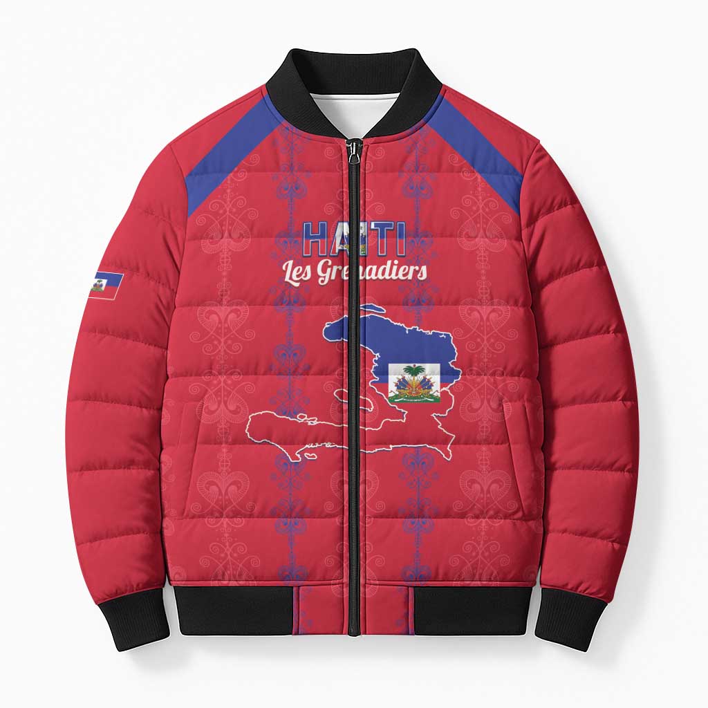 Custom Haiti Football Bomber Puffer Jacket Les Grenadiers Veve Vodou Red - Wonder Print Shop