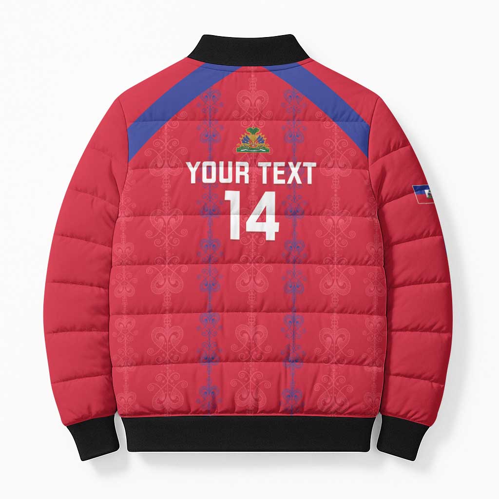Custom Haiti Football Bomber Puffer Jacket Les Grenadiers Veve Vodou Red - Wonder Print Shop