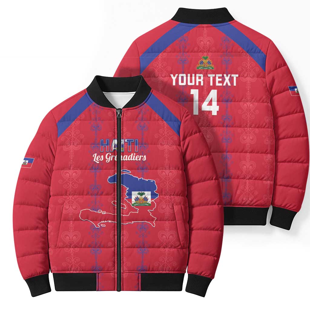 Custom Haiti Football Bomber Puffer Jacket Les Grenadiers Veve Vodou Red - Wonder Print Shop
