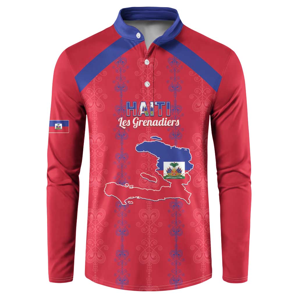 Custom Haiti Football Button Sweatshirt Les Grenadiers Veve Vodou Red - Wonder Print Shop