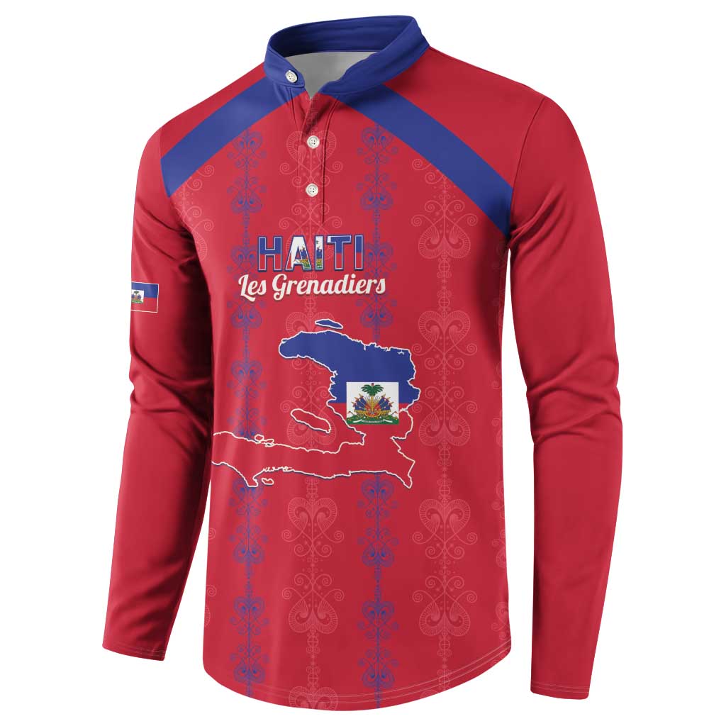 Custom Haiti Football Button Sweatshirt Les Grenadiers Veve Vodou Red - Wonder Print Shop