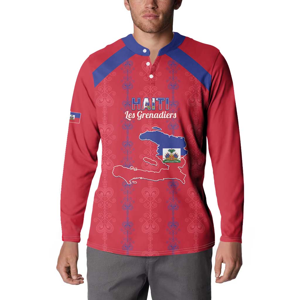 Custom Haiti Football Button Sweatshirt Les Grenadiers Veve Vodou Red - Wonder Print Shop