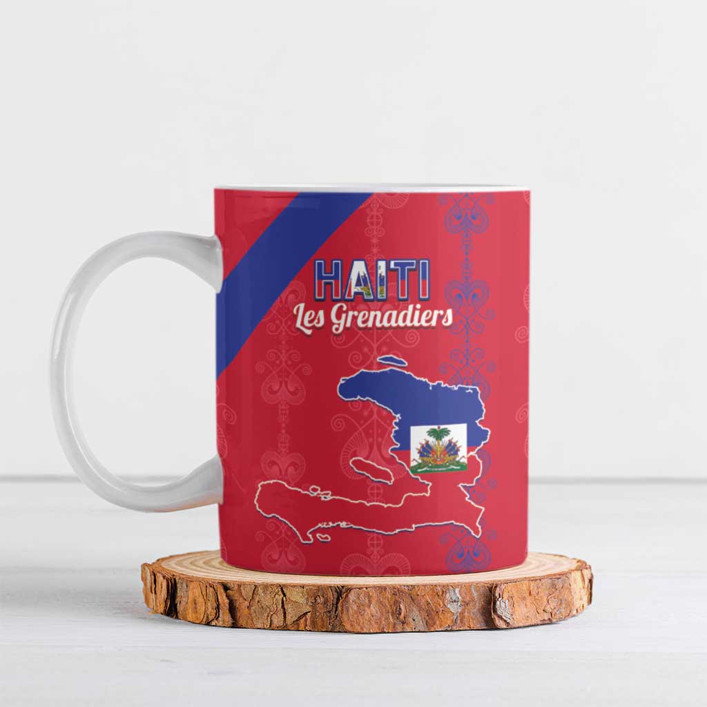 Custom Haiti Football Ceramic Mug Les Grenadiers Veve Vodou Red - Wonder Print Shop