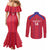 Custom Haiti Football Couples Matching Mermaid Dress and Long Sleeve Button Shirt Les Grenadiers Veve Vodou Red - Wonder Print Shop